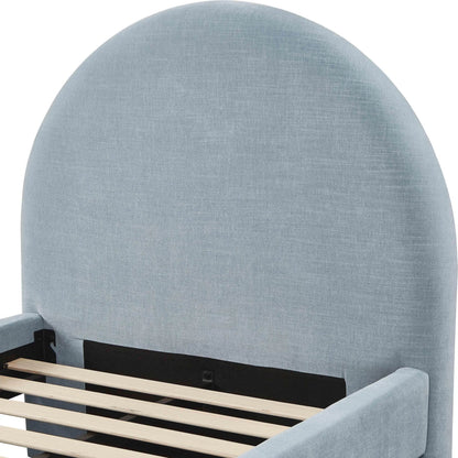 Moon Chambray Chenille Bed by TOV Furniture in blue. Made from chenille, mdf in a unique style.