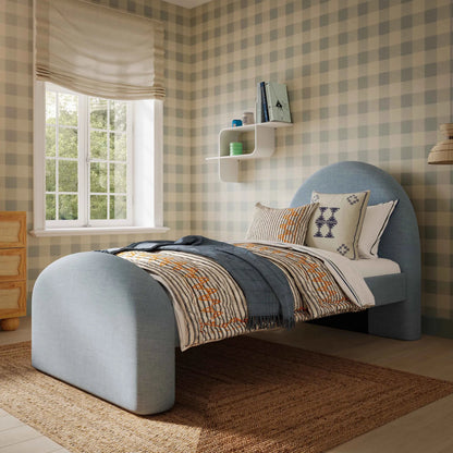 Moon Chambray Chenille Bed by TOV Furniture in blue. Made from chenille, mdf in a unique style.