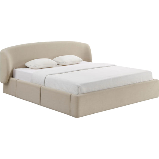 Corey Upcycled Linen Storage Bed by TOV Furniture in taupe. Made from linen, mdf in a unique style.