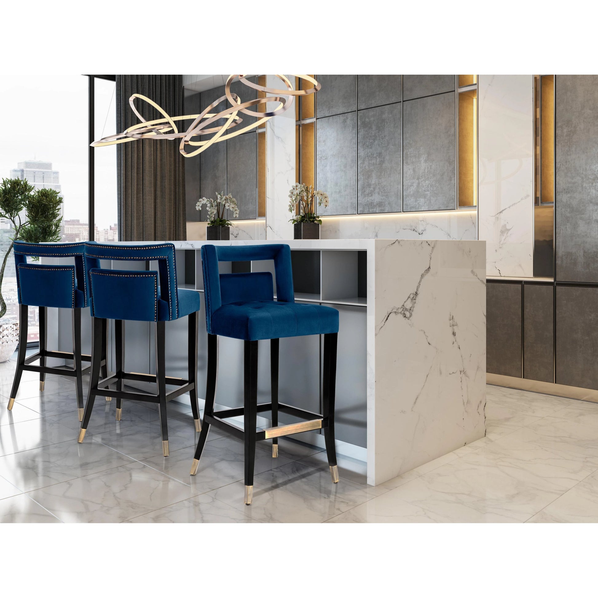 Hart Velvet Bar Stool by TOV Furniture. Made from velvet, birch in a transitional style.