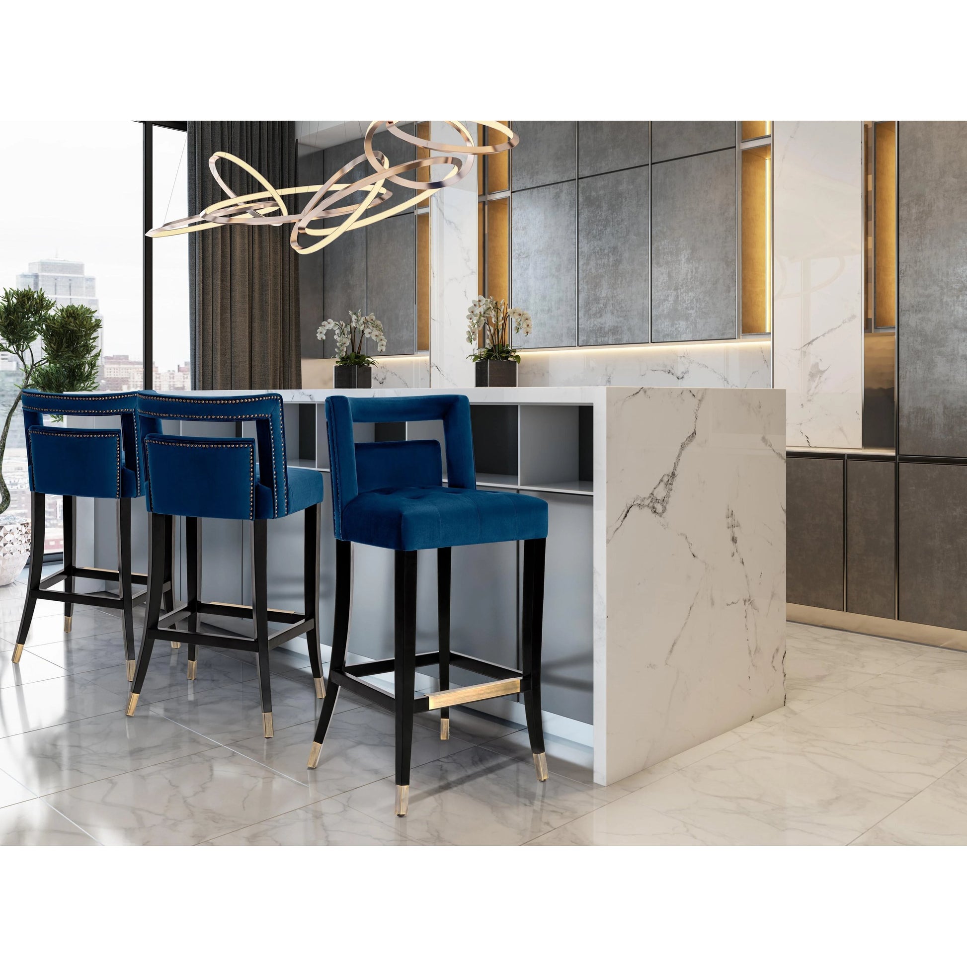 Hart Velvet Counter Stool by TOV Furniture. Made from velvet, birch in a transitional style.