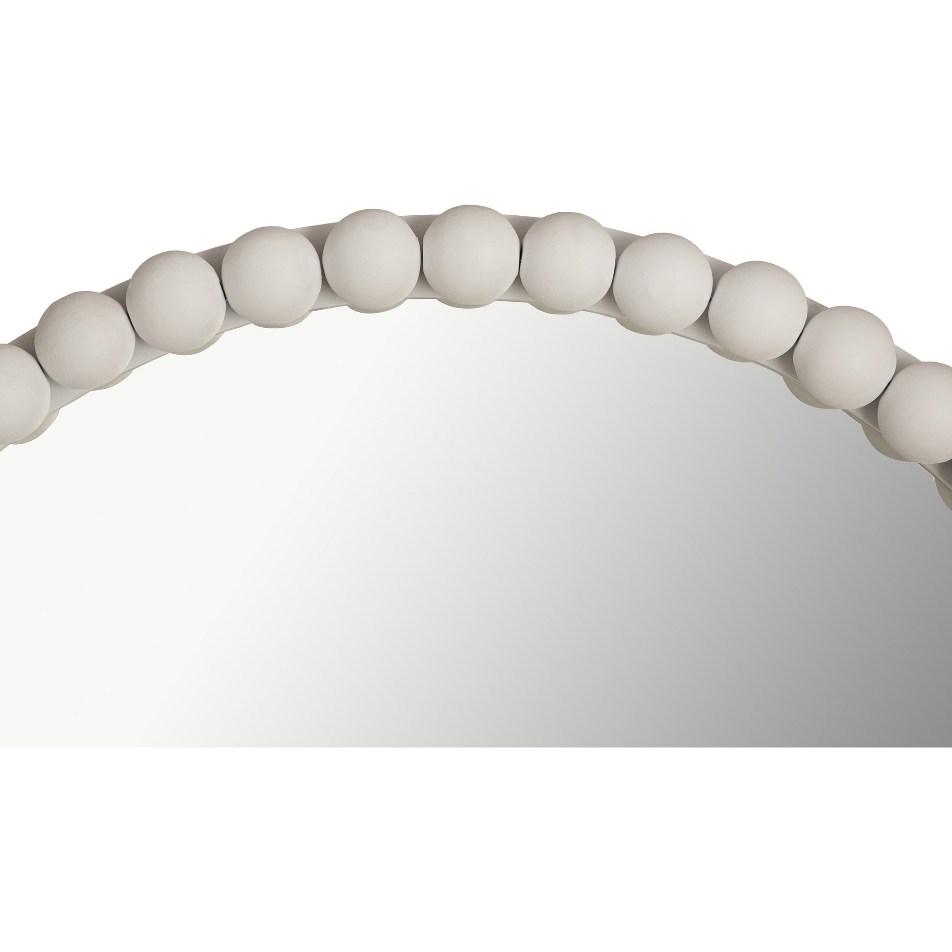 Baria Wooden Round Wall Mirror by TOV Furniture in white. Made from wood. glass, iron in a transitional style.