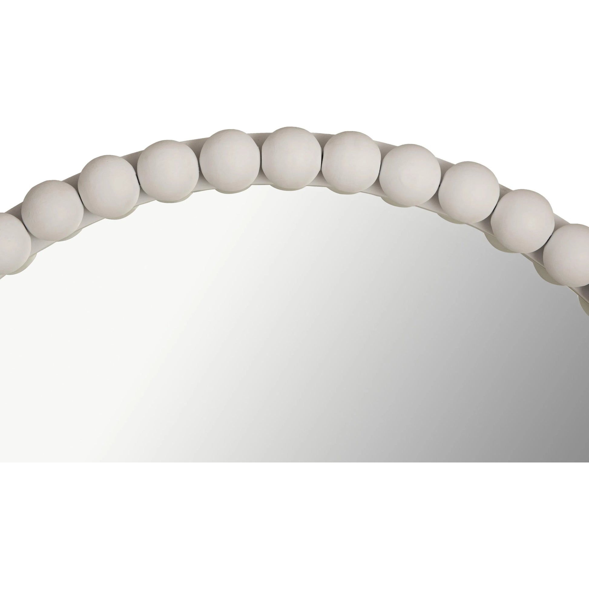 Baria Wooden Round Wall Mirror by TOV Furniture in white. Made from wood. glass, iron in a transitional style.