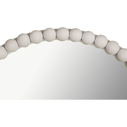 Baria Wooden Round Wall Mirror by TOV Furniture in white. Made from wood. glass, iron in a transitional style.