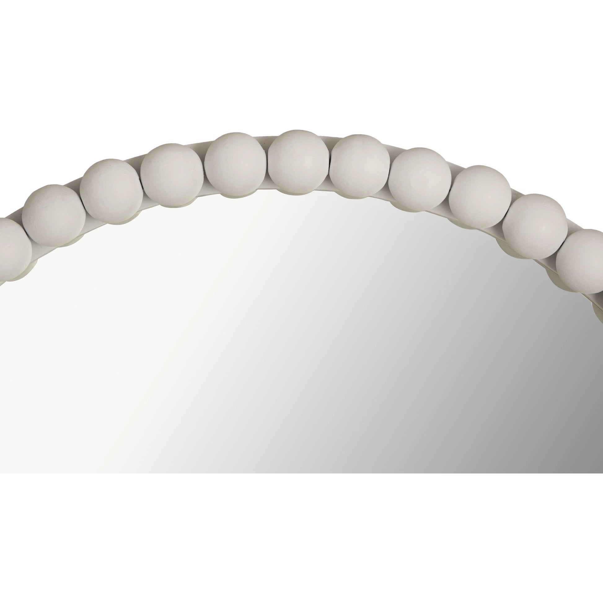 Baria Wooden Round Wall Mirror by TOV Furniture in white. Made from wood. glass, iron in a transitional style.