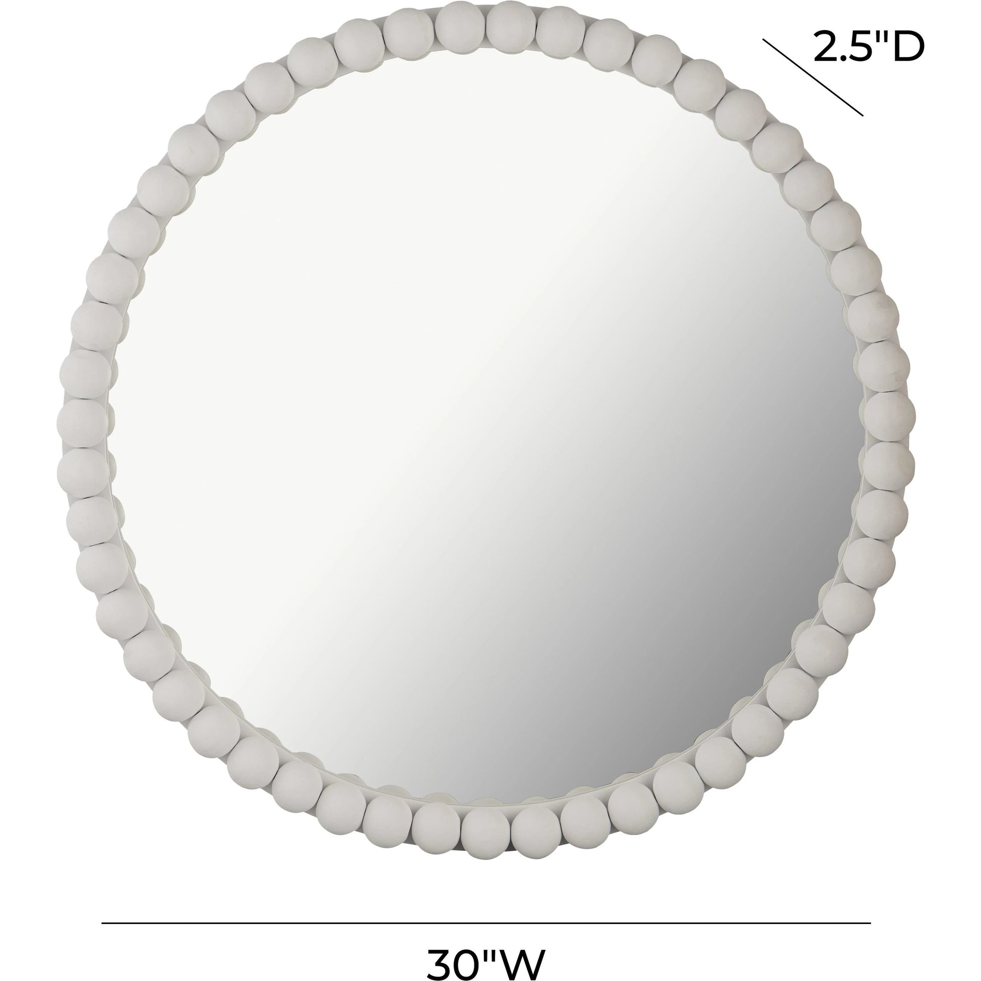 Baria Wooden Round Wall Mirror by TOV Furniture in white. Made from wood. glass, iron in a transitional style.