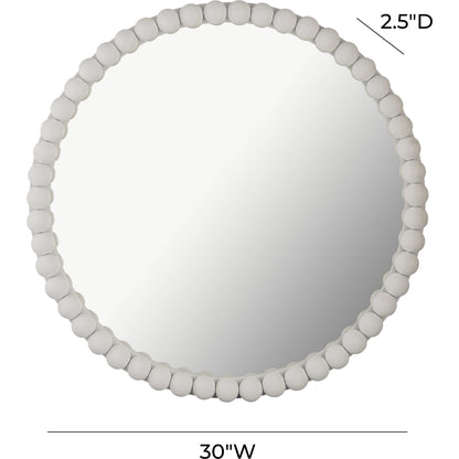 Baria Wooden Round Wall Mirror by TOV Furniture in white. Made from wood. glass, iron in a transitional style.