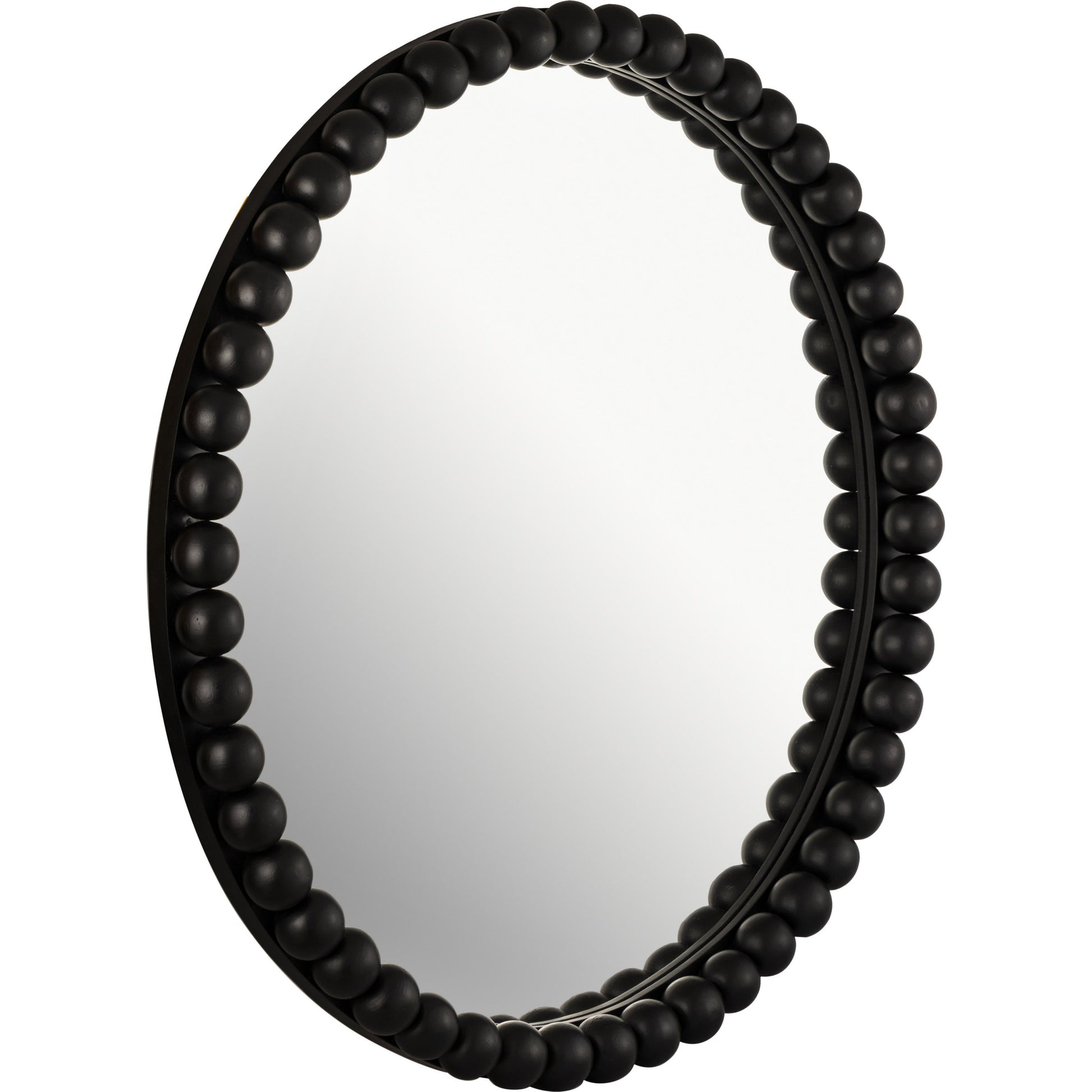 Baria Wooden Round Wall Mirror by TOV Furniture. Made from wood. glass, iron in a transitional style.