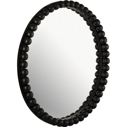 Baria Wooden Round Wall Mirror by TOV Furniture in white. Made from wood. glass, iron in a transitional style.