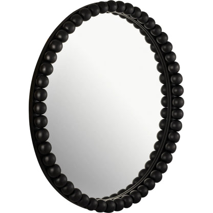 Baria Wooden Round Wall Mirror by TOV Furniture in white. Made from wood. glass, iron in a transitional style.