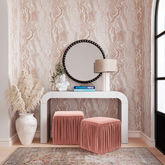 Baria Wooden Round Wall Mirror by TOV Furniture. Made from wood. glass, iron in a transitional style.