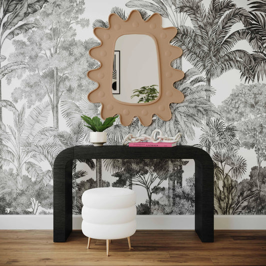 Genesis Mirror by TOV Furniture in sand. Made from aluminum, glass, mdf in a modern style.