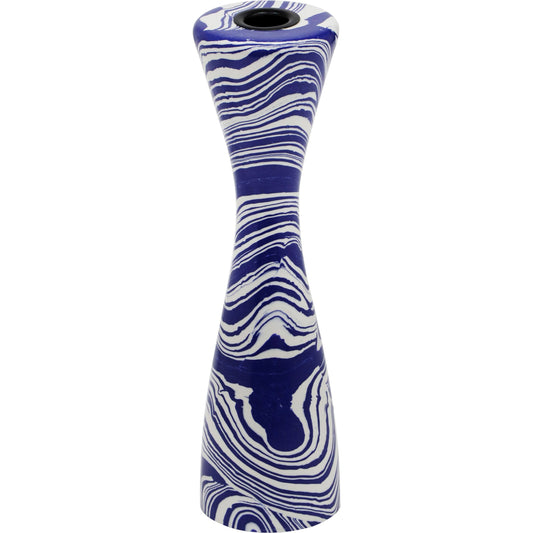 Serene Candlestick by TOV Furniture in blue, white. Made from iron, resin in a modern style.
