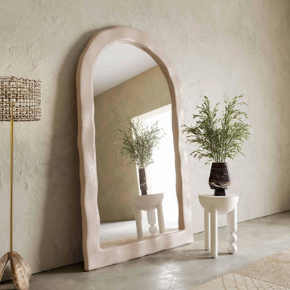 Kaia Textured Floor Mirror by TOV Furniture in cream. Made from frp, glass, mdf in a modern style.