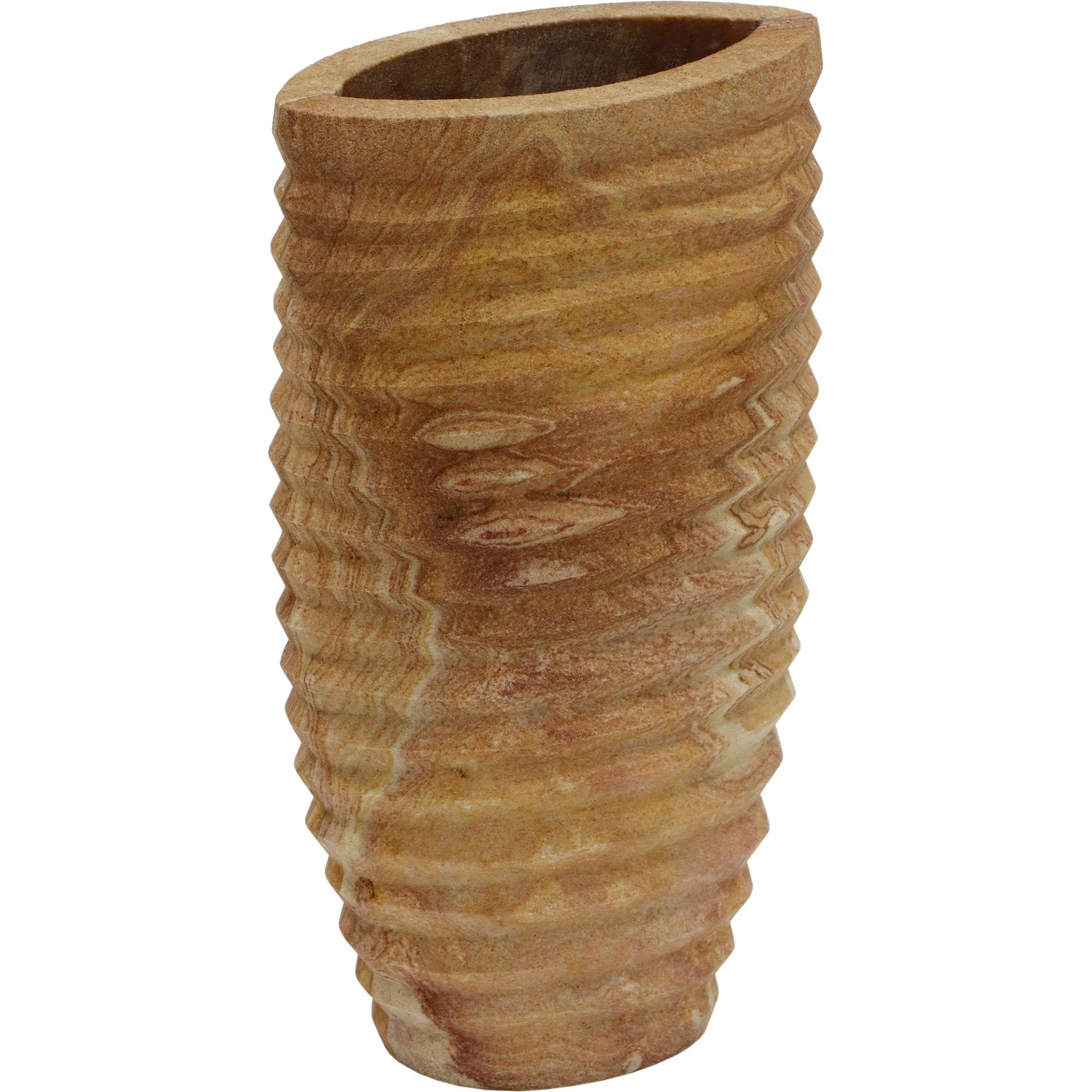 Saava Ribbed Stone Vase by TOV Furniture in natural. Made from stone in a cottage & farmhouse style.