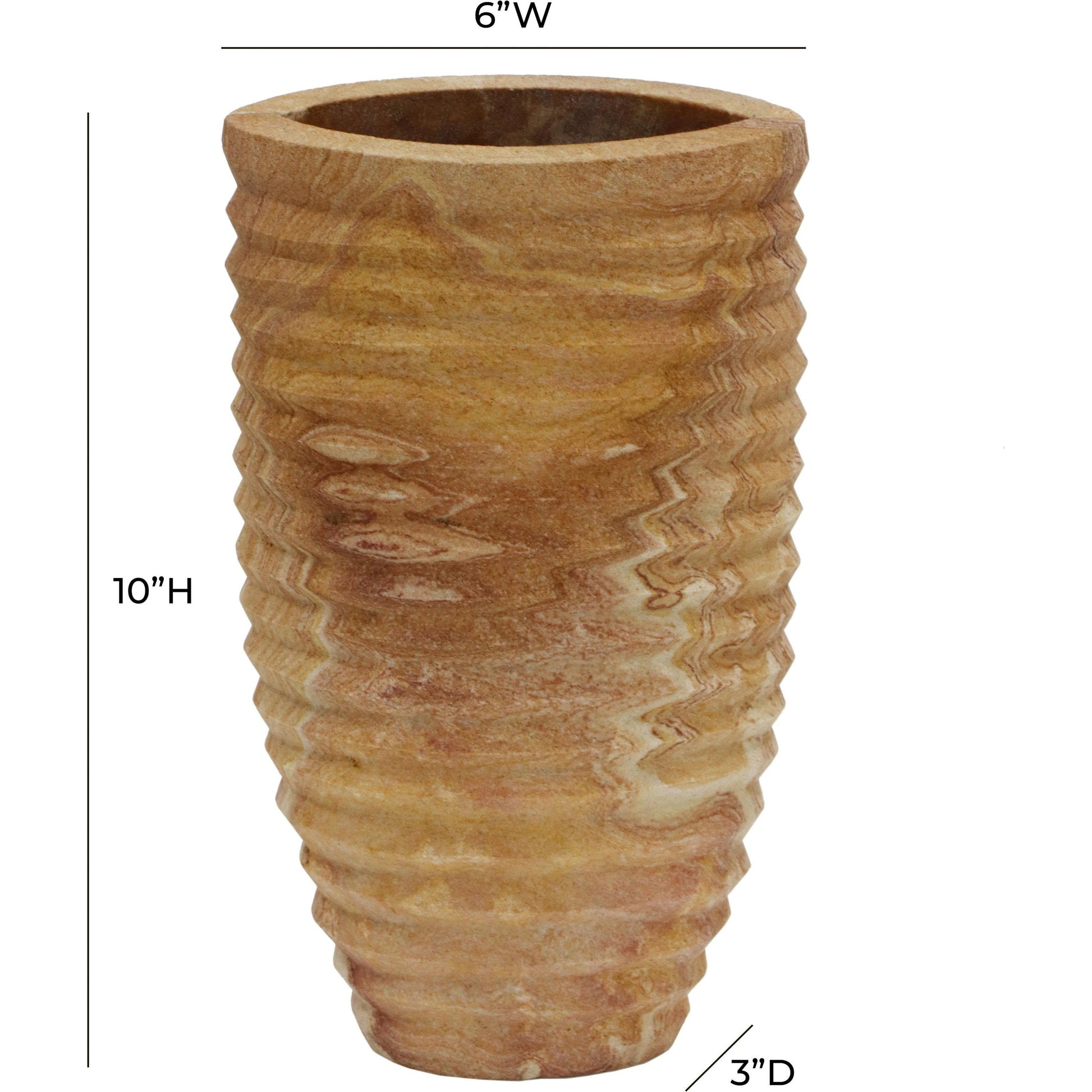 Saava Ribbed Stone Vase by TOV Furniture in natural. Made from stone in a cottage & farmhouse style.