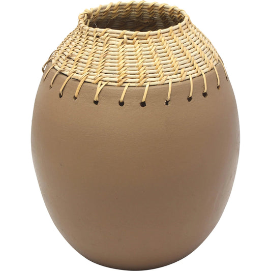 Souk Natural Terracotta Vase by TOV Furniture in brown, natural. Made from rattan, terracotta in a unique style.