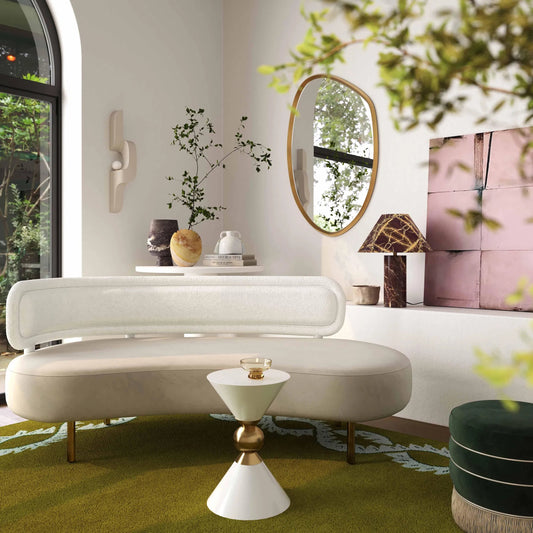 Mika Wall Mirror by TOV Furniture in gold. Made from aluminum, glass, mdf in a unique style.