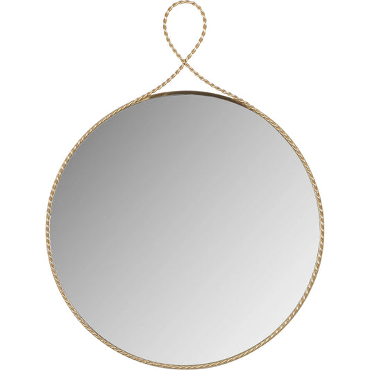 Ravina Braided Brass Round Wall Mirror by TOV Furniture in gold. Made from glass, iron, mdf in a unique style.
