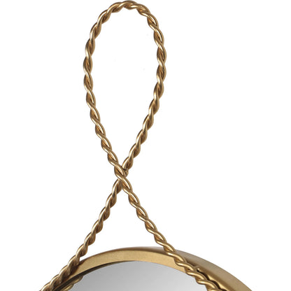 Ravina Braided Brass Round Wall Mirror by TOV Furniture in gold. Made from glass, iron, mdf in a transitional style.