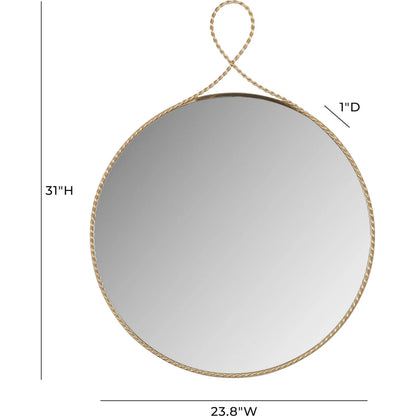 Ravina Braided Brass Round Wall Mirror by TOV Furniture in gold. Made from glass, iron, mdf in a transitional style.