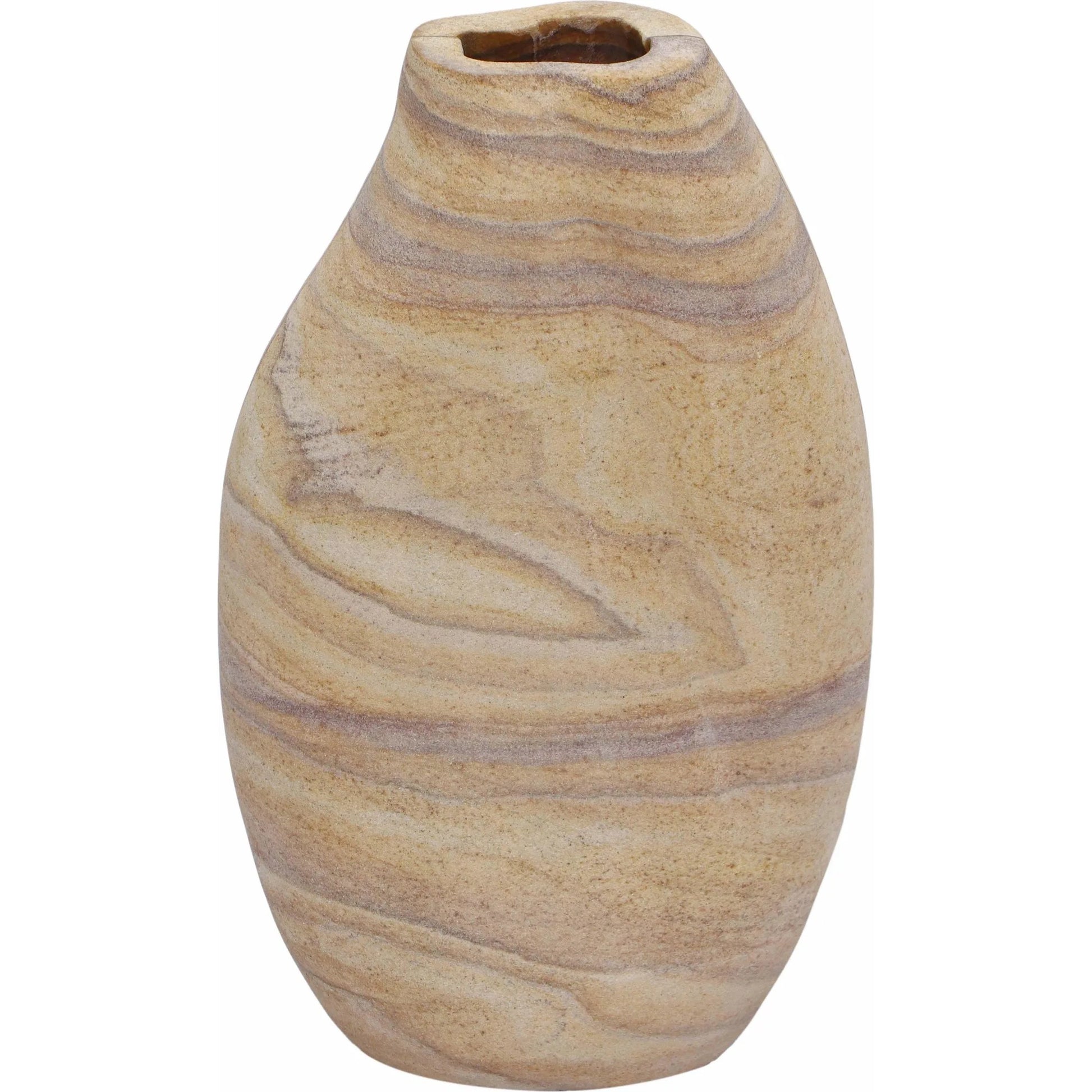 Saava Sandstone Curved Vase by TOV Furniture in natural. Made from stone in a unique style.