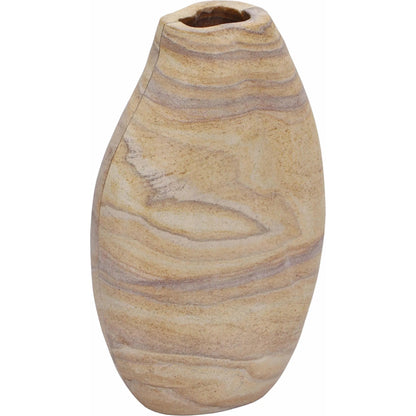 Saava Sandstone Curved Vase by TOV Furniture in natural. Made from stone in a unique style.