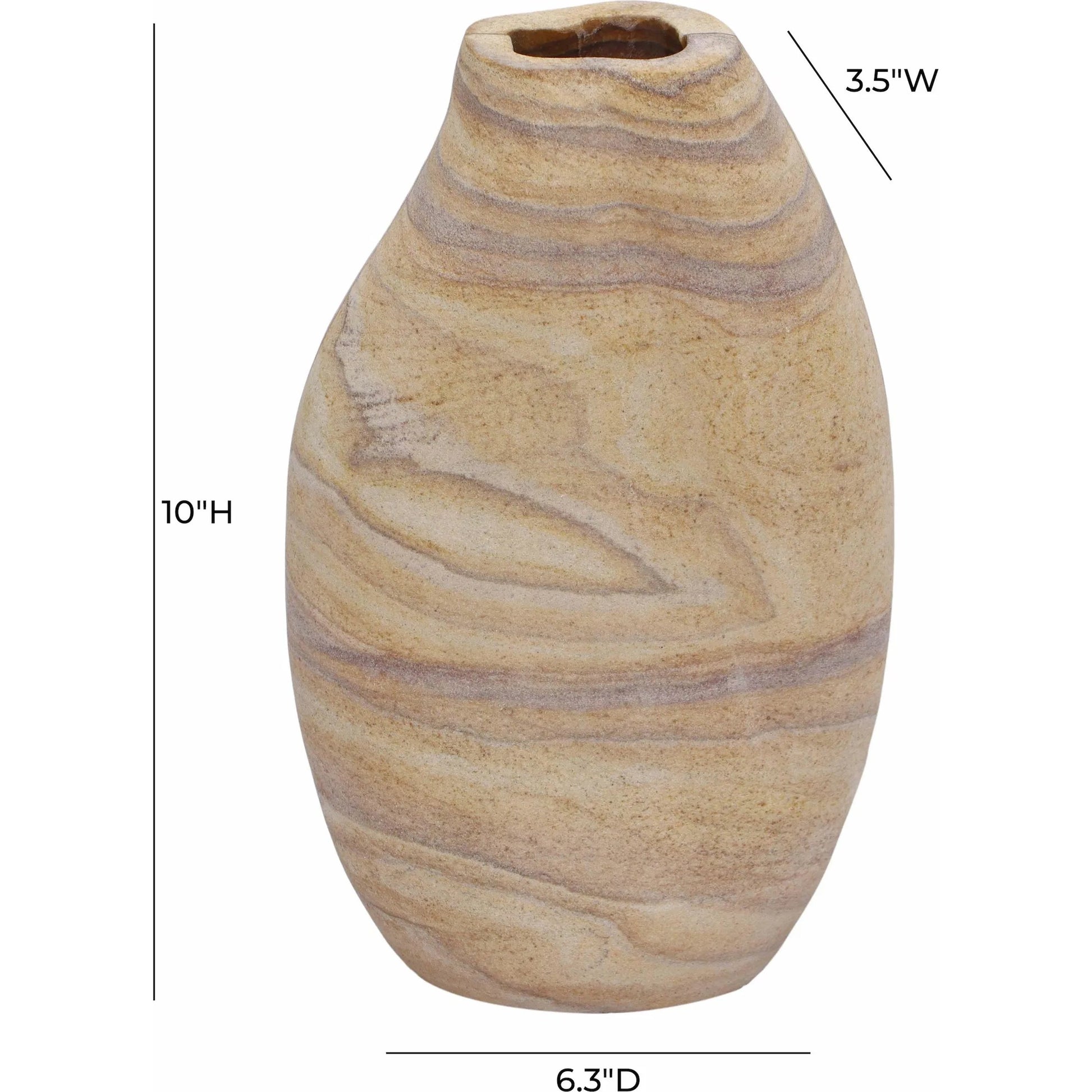 Saava Sandstone Curved Vase by TOV Furniture in natural. Made from stone in a unique style.