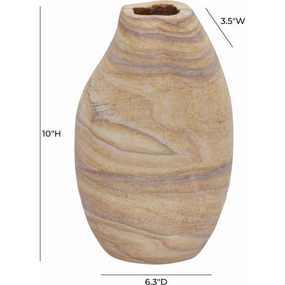 Saava Sandstone Curved Vase by TOV Furniture in natural. Made from stone in a unique style.