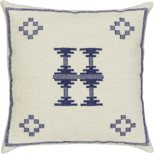 Aztec Cream & Indigo Wool Accent Cushion by TOV Furniture in cream, indigo. Made from cotton, polyester, wool in a unique style.