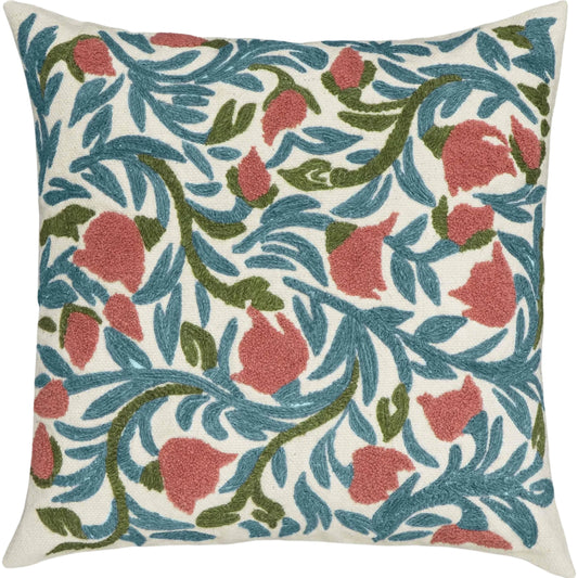 Tulip Embroidered Floral Wool Square Accent Cushion by TOV Furniture in multi. Made from acrylic, cotton, polyester, rayon, wool in a unique style.