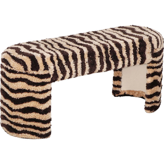 Zebra Striped Tufted Bench by TOV Furniture in brown. Made from cotton, polyester, wood in a unique style.