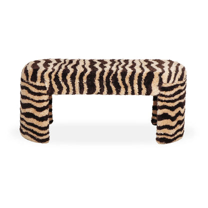 Zebra Striped Tufted Bench by TOV Furniture in brown. Made from cotton, polyester, wood in a unique style.