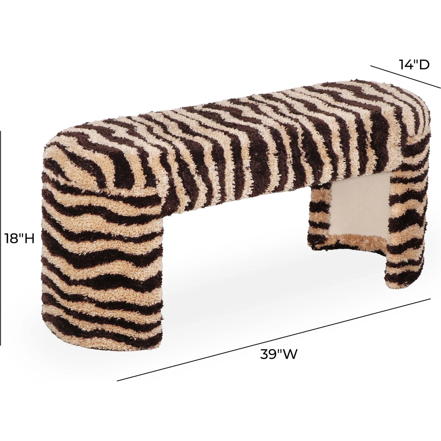 004 SI-2321057 | Additional Silo | Zebra Striped Tufted Bench by TOV Furniture in brown. Made from cotton, polyester, wood in a unique style.