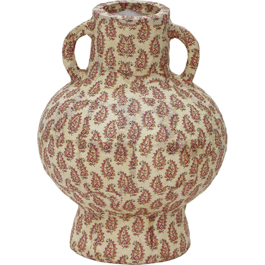 Cotton Mache Vase in Peach Paisley by TOV Furniture in peach. Made from cotton mache in a unique style.