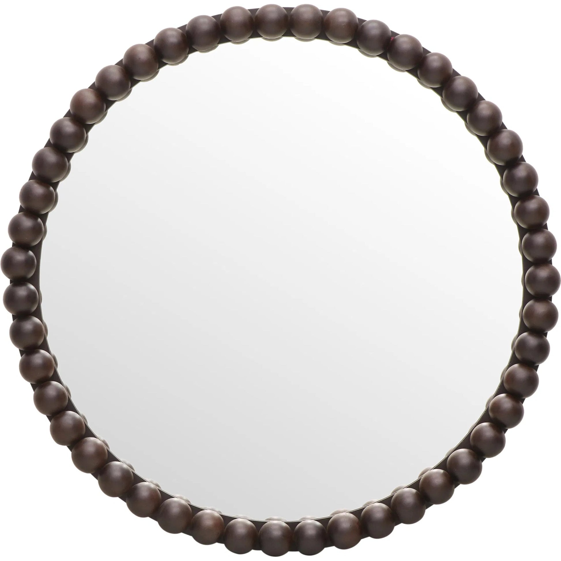 Baria Wooden Round Wall Mirror by TOV Furniture in white. Made from wood. glass, iron in a transitional style.