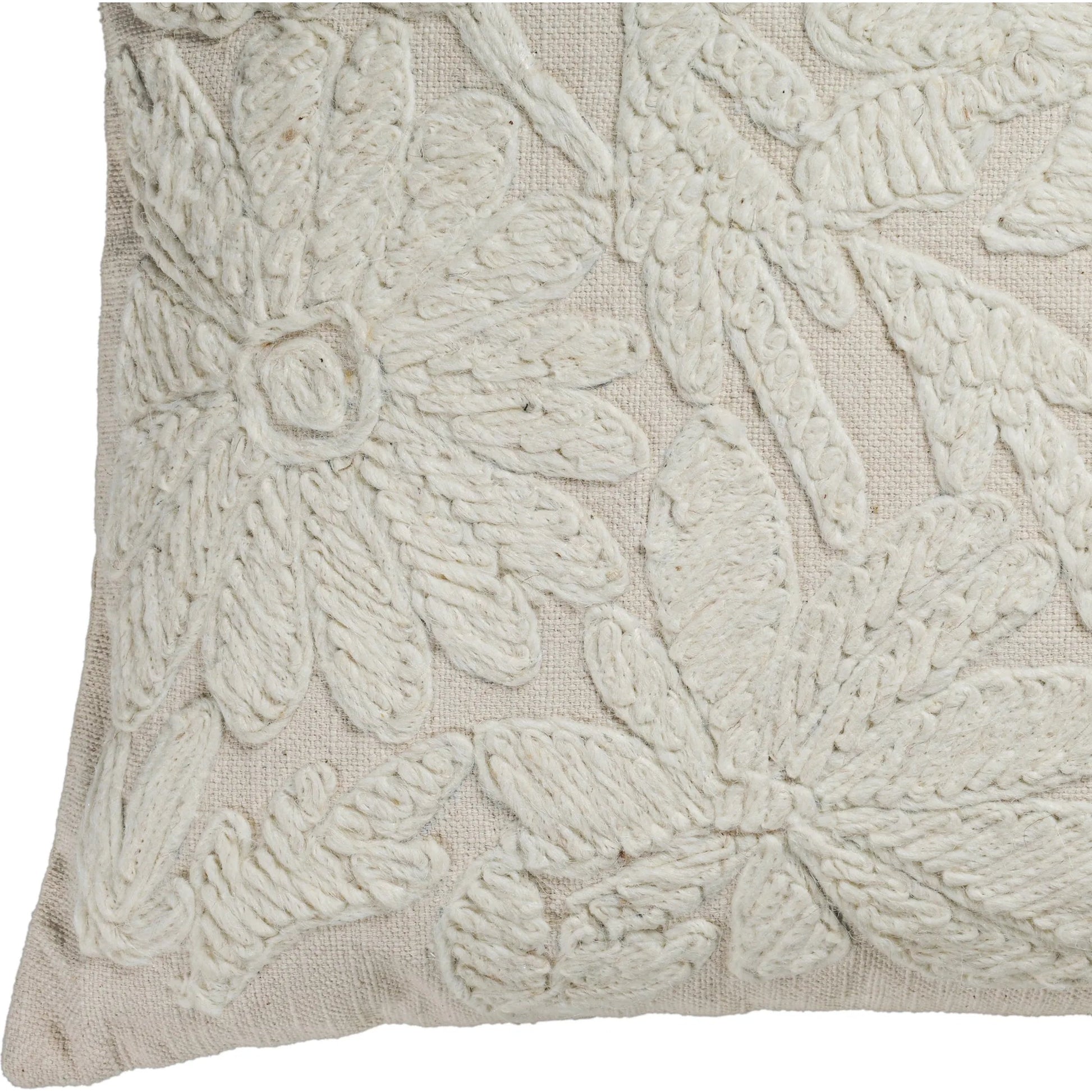 Tabitha Square Embroidered Throw Pillow by TOV Furniture in cream. Made from cotton, wool in a unique style.