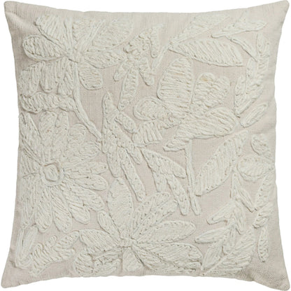 Tabitha Square Embroidered Throw Pillow by TOV Furniture in cream. Made from cotton, wool in a unique style.