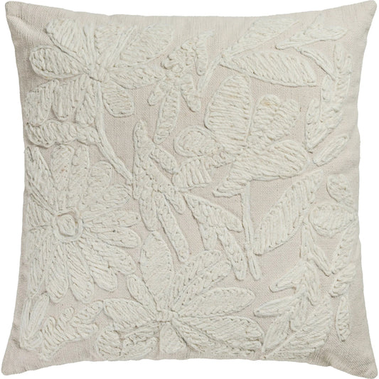Tabitha Square Embroidered Throw Pillow by TOV Furniture in cream. Made from cotton, wool in a unique style.