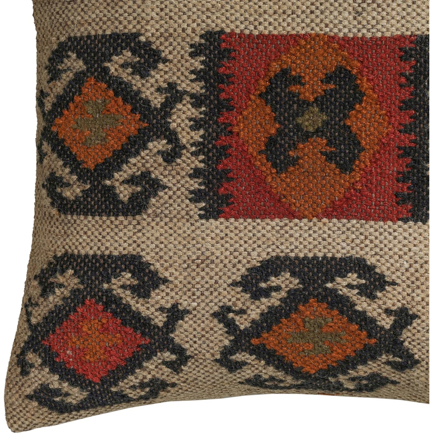 007 SI-2527455 | Closeup | Terra Square Kilim Throw Pillow by TOV Furniture. Made from jute, wool in a unique style.