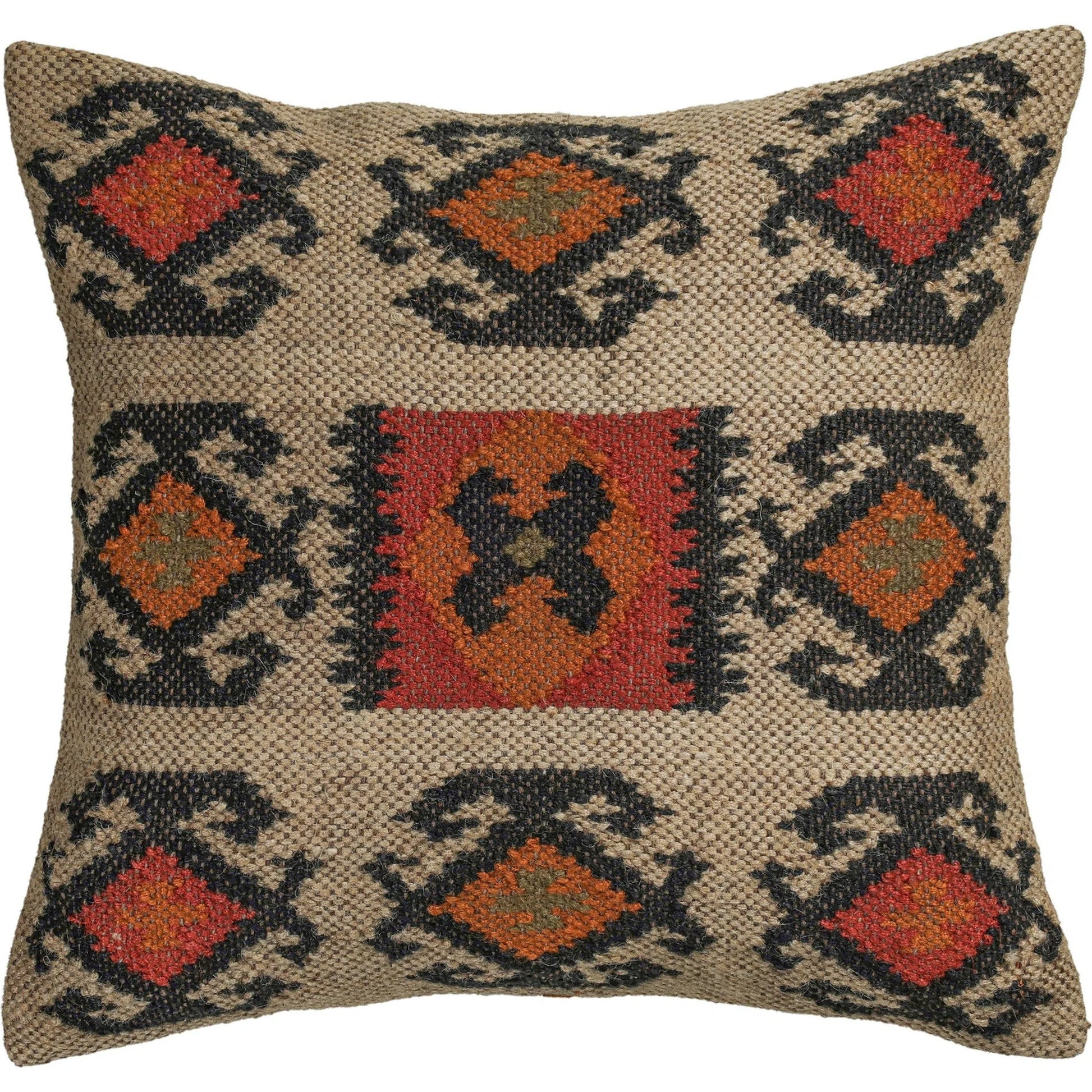Terra Square Kilim Throw Pillow by TOV Furniture. Made from jute, wool in a unique style.