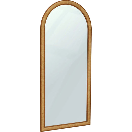 Arch Raffia Floor Mirror by TOV Furniture in natural. Made from fabric, glass, mdf, raffia in a unique style.