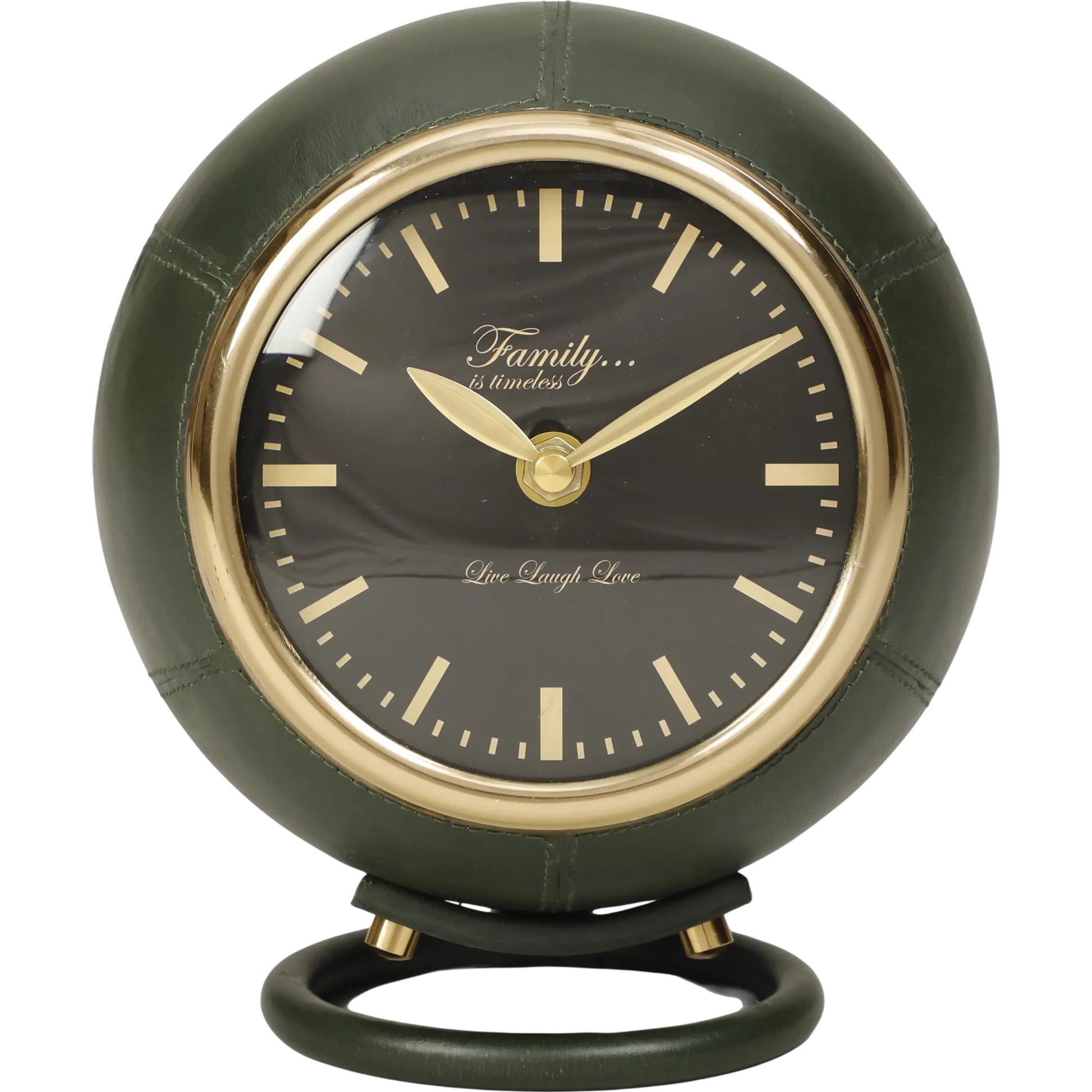 Draper Designer Standing Accent Clock by TOV Furniture in green. Made from metal, vegan leather in a unique style.