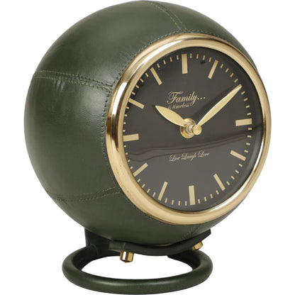 Draper Designer Standing Accent Clock by TOV Furniture in green. Made from metal, vegan leather in a unique style.