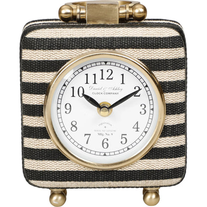 Mona Black Striped Designer Standing Accent Clock by TOV Furniture in black stripes. Made from fabric, metal in a unique style.