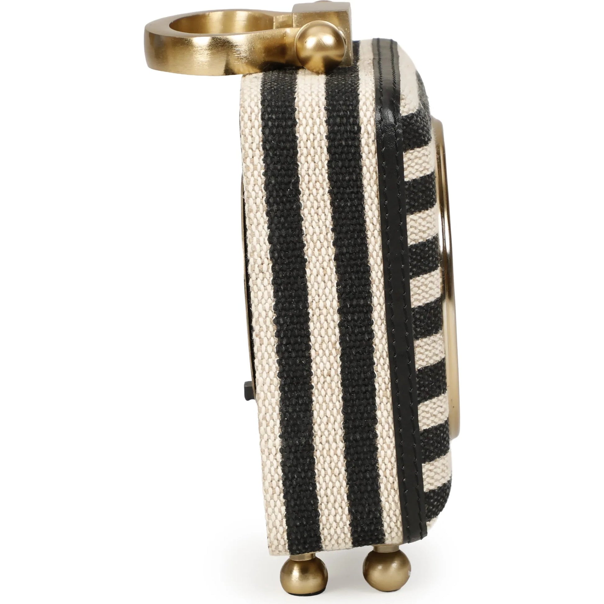 Mona Black Striped Designer Standing Accent Clock by TOV Furniture in black stripes. Made from fabric, metal in a unique style.