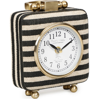 Mona Black Striped Designer Standing Accent Clock by TOV Furniture in black stripes. Made from fabric, metal in a unique style.