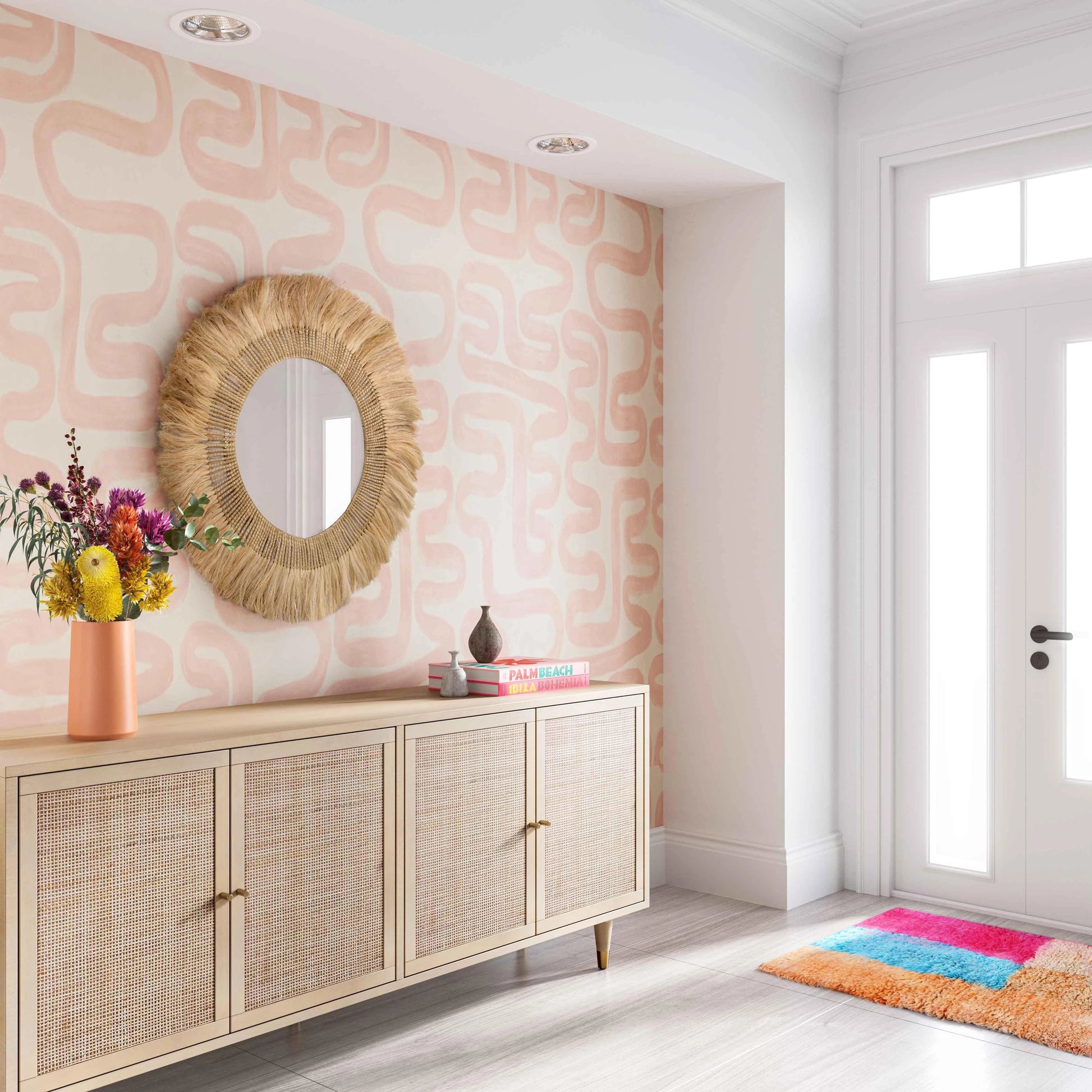 Karissa Mirror by TOV Furniture in natural. Made from abaca, iron in a eclectic & global style.