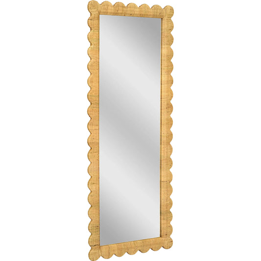Bama Long Rattan Wall Mirror by TOV Furniture in natural. Made from glass, rattan in a unique style.