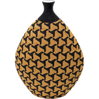 Jahia Geometric Vase by TOV Furniture in black, natural. Made from cardboard, paper in a rustic style.
